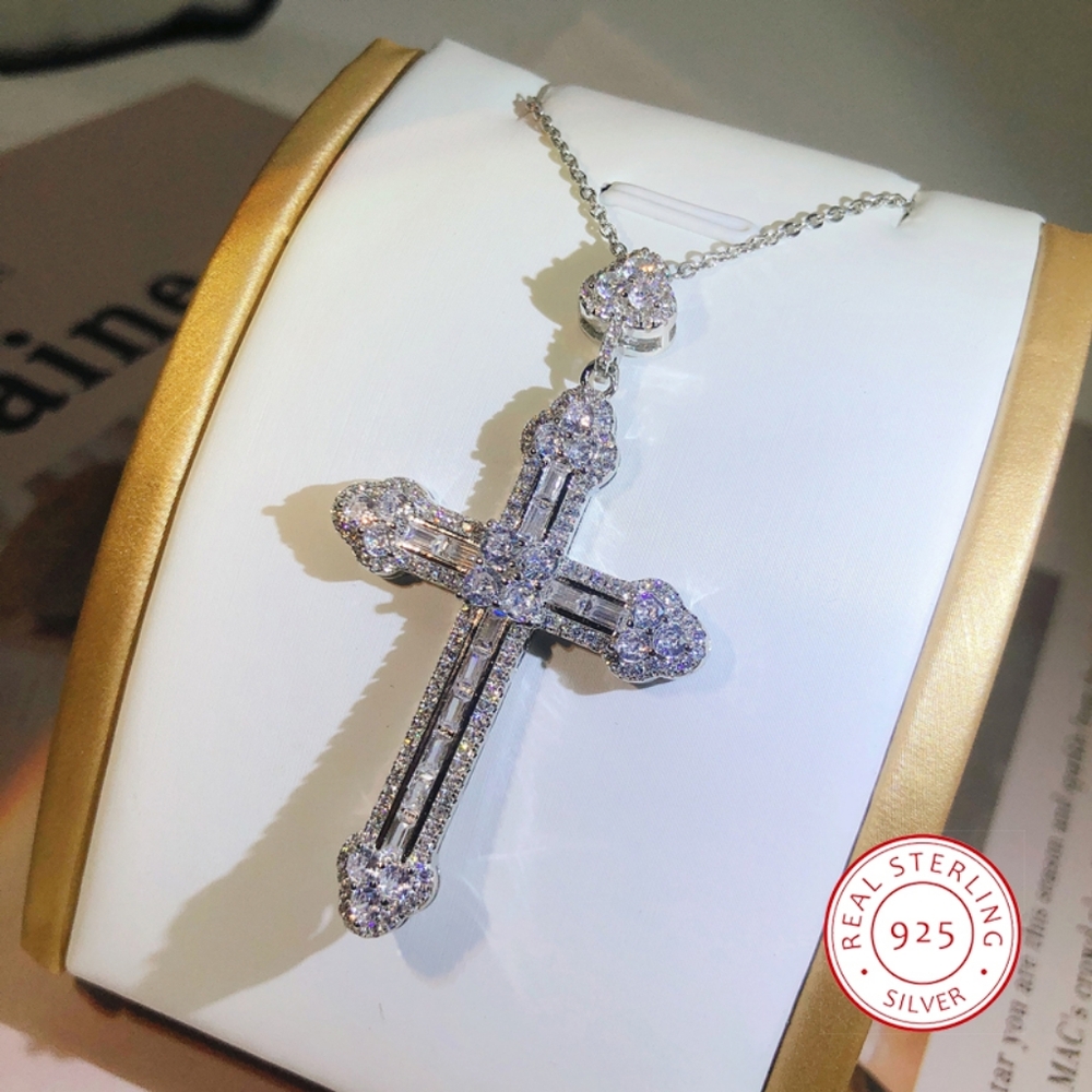 Sterling silver diamond cross - Picture 3 of 10